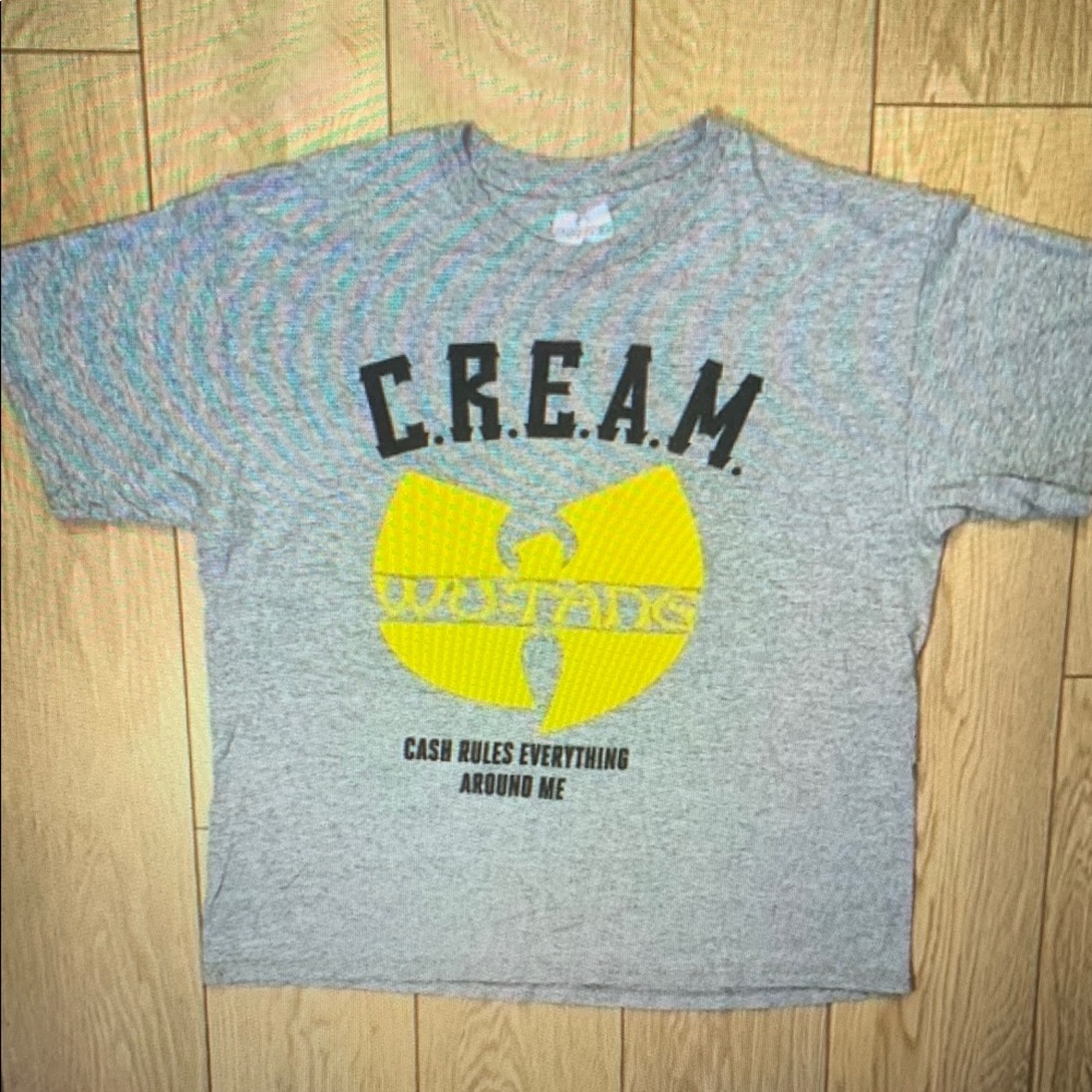 Gray and Yellow Short Sleeve Tee with Graphic Design